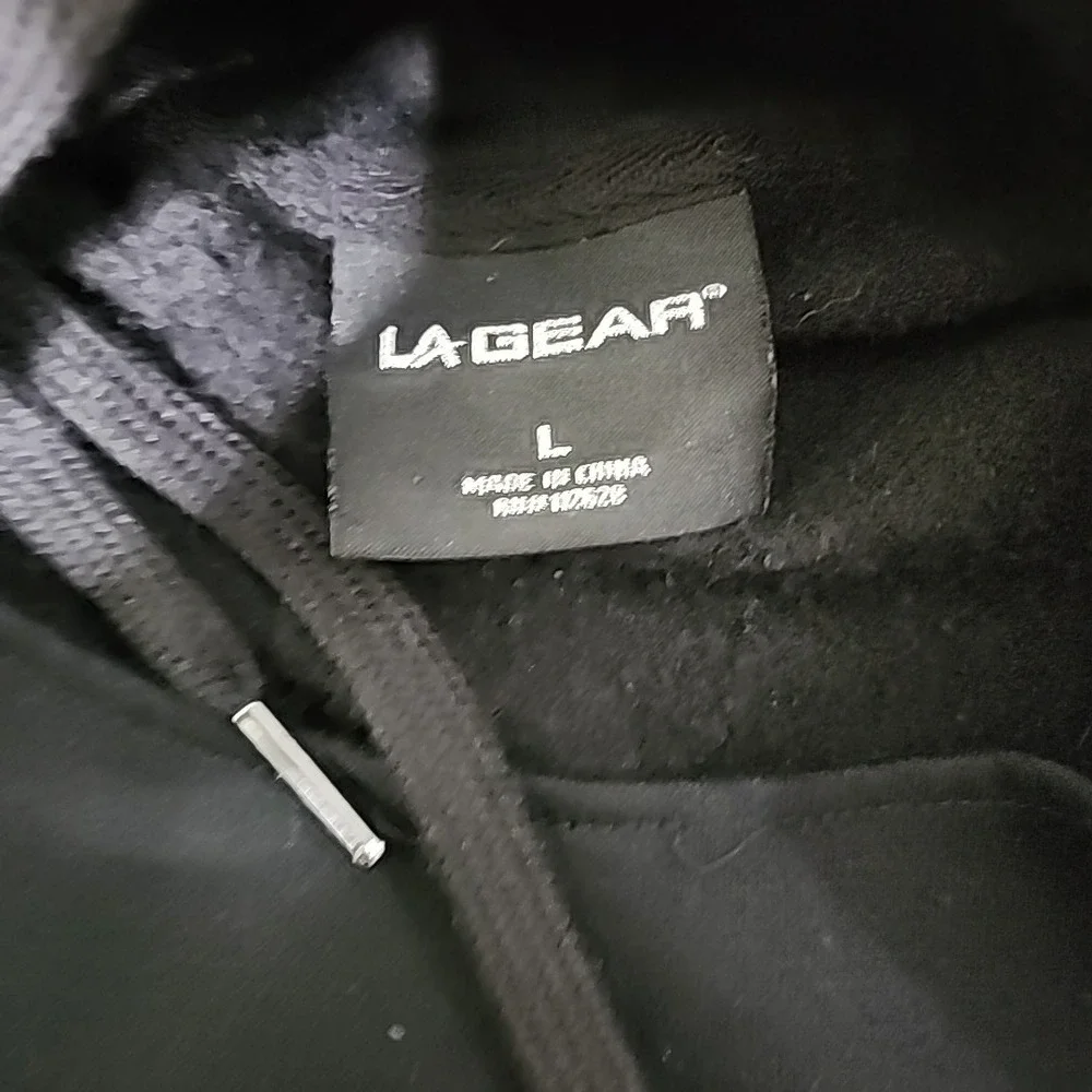 LA Gear Cropped Black Sweatshirt Hoodie Gym Active 80s 90s Retro USA Cut Out L - Picture 6 of 7